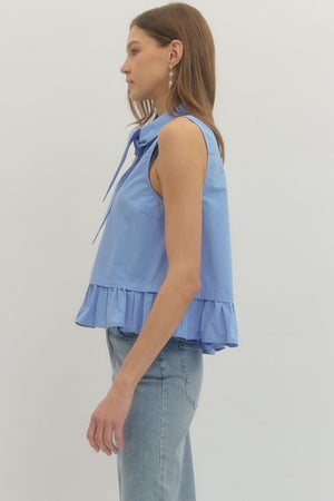 ENTRO INC Women's Top Ruffle Bottom Tie Neck Top