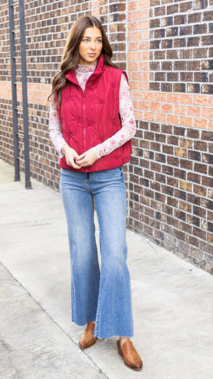 ENTRO INC Women's Vest High Neck Sleeveless Zip-Front Quilted Puffer Vest