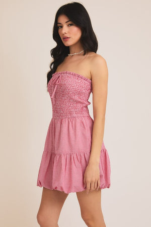 Gilli Clothing Women's Romper Strapless Smocked Top Bubble Hem Romper || David's Clothing