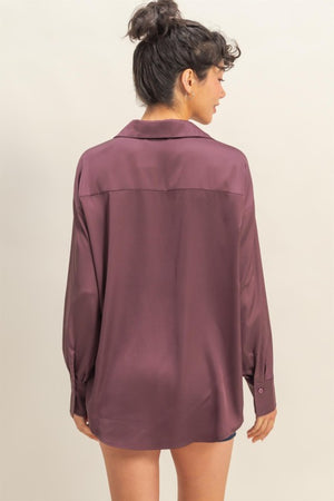 HYFVE INC. Women's Top Collared V-neck Satin Blouse