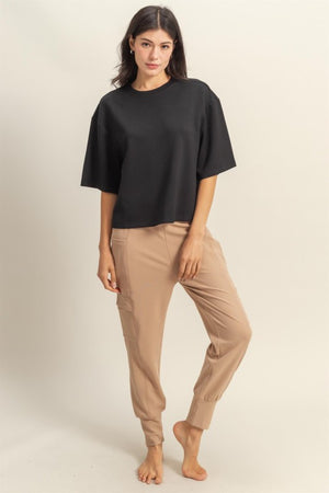 HYFVE INC. Women's Top Scuba Drop Shoulder Everyday Basic Top || David's Clothing