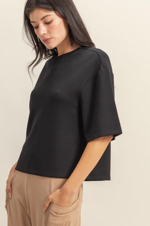 HYFVE INC. Women's Top Scuba Drop Shoulder Everyday Basic Top || David's Clothing