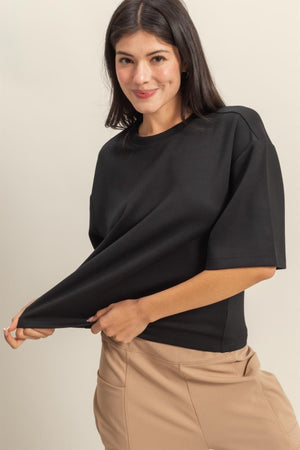 HYFVE INC. Women's Top Scuba Drop Shoulder Everyday Basic Top || David's Clothing