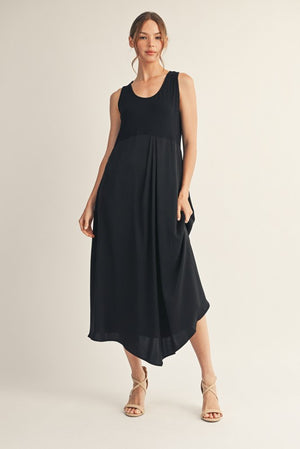 JODIFL Women's Dresses Front Pleat Detail Solid Mix Match Dress