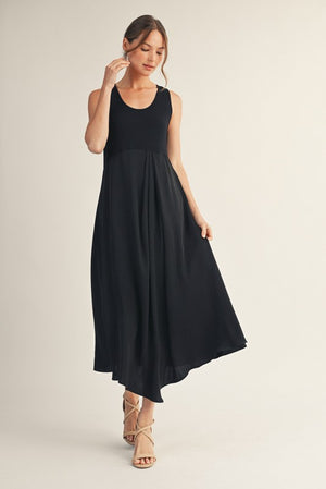 JODIFL Women's Dresses Front Pleat Detail Solid Mix Match Dress