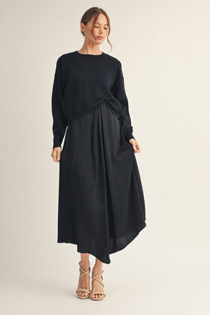 JODIFL Women's Dresses Front Pleat Detail Solid Mix Match Dress