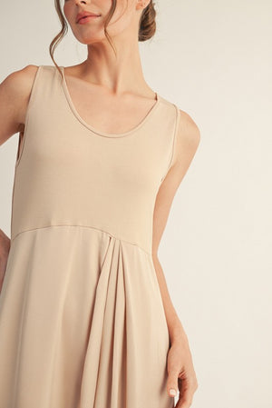 JODIFL Women's Dresses Front Pleat Detail Solid Mix Match Dress