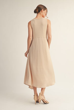 JODIFL Women's Dresses Front Pleat Detail Solid Mix Match Dress