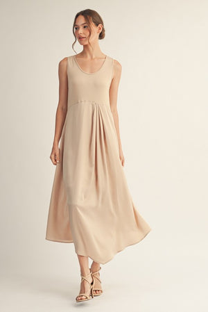 JODIFL Women's Dresses Front Pleat Detail Solid Mix Match Dress