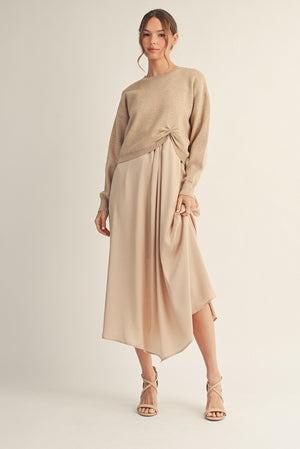 JODIFL Women's Dresses Front Pleat Detail Solid Mix Match Dress