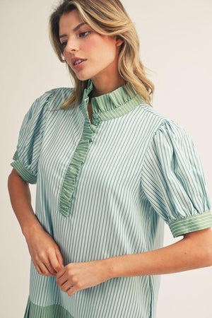 JODIFL Women's Dresses Pleat Hem Detail Stripe Dress