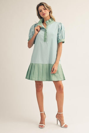 JODIFL Women's Dresses Pleat Hem Detail Stripe Dress