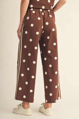 JODIFL Women's Pants Color Rib Band Accent Polka Dot Casual Pants