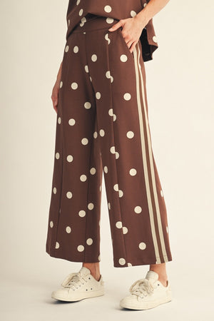 JODIFL Women's Pants Color Rib Band Accent Polka Dot Casual Pants