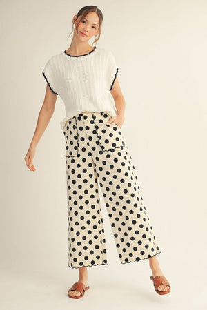 JODIFL Women's Pants High Waist Wide Leg Polka Dot Pants