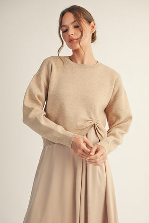 JODIFL Women's Sweaters CHAMPHAG / S Soft Textured Knotted Sweater Top G14403