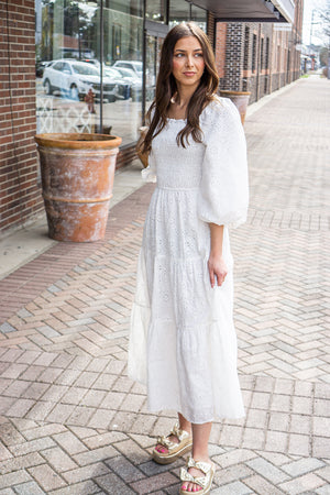 KARLIE CLOTHES Women's Dresses Karlie Eyelit Bow Back Smock Tier Maxi Dress