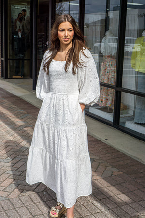 KARLIE CLOTHES Women's Dresses Karlie Eyelit Bow Back Smock Tier Maxi Dress