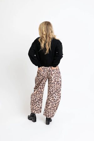 KARLIE CLOTHES Women's Jeans Karlie Leopard Denim Barrel Leg Jeans