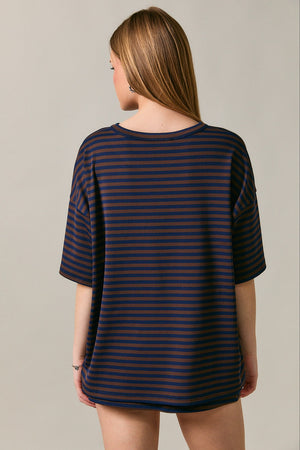 LELIS COLLECTION Short Sleeve Round Neck Oversized Stripe T-shirt
