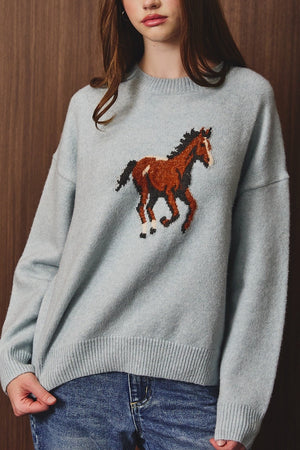 LELIS COLLECTION Women's Sweaters Horse Long Sleeve Crew Neck Sweater