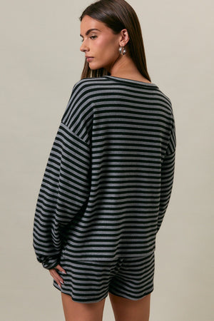LELIS COLLECTION Women's Sweaters Long Sleeve Round Neck Striped Button Up Top