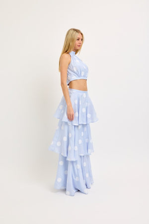 LENA Women's Skirts Big Polka Dot Halter Neck Top And Layerd Maxi Skirt Set