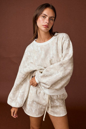 PAPER MOON Women's Top TAN CAMO / S Woodland Camo Crewneck and Shorts Set PX50791T