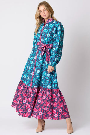 PEACH LOVE Women's Dresses Floral Printed Mixed Tie Waist Maxi Dress || David's Clothing