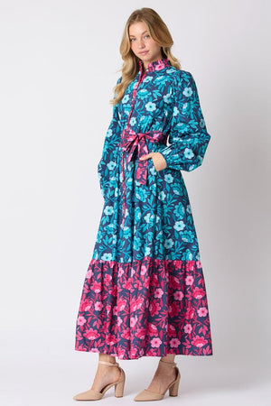 PEACH LOVE Women's Dresses Floral Printed Mixed Tie Waist Maxi Dress || David's Clothing