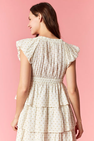 PEACH LOVE Women's Dresses Polka Dot Puff Sleeve V-neck Bow Mini Dress