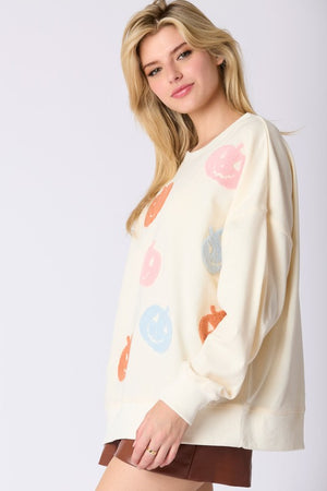 PEACH LOVE Women's Sweatshirt Halloween Pumpkin Towel Embroidery Sweatshirt