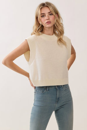 PRETTY FOLLIES Women's Sweaters CREAM / S Soft Knit Ribbed Edges Detail Open Back Vest CW2611