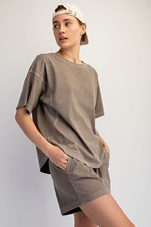 RAE MODE Women's Top Pigment Washed Cotton Shorts Set