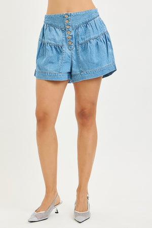 Risen Jeans Women's Shorts Elastic Band Slouchy Shorts With Shirred Detail