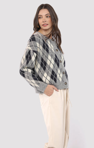 SADIE AND SAGE Women's Sweaters Sadie and Sage Bec Argyle Sweater Cardigan || David's Clothing