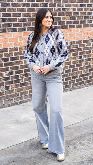 SADIE AND SAGE Women's Sweaters Sadie and Sage Bec Argyle Sweater Cardigan || David's Clothing