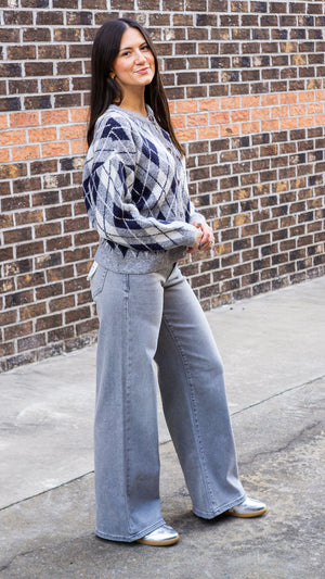 SADIE AND SAGE Women's Sweaters Sadie and Sage Bec Argyle Sweater Cardigan || David's Clothing