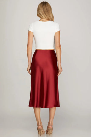 SHE AND SKY Women's Skirts Satin Bias Midi Skirt With Elastic Waistband