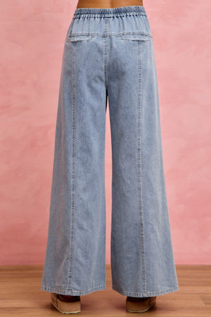 SO ME Women's Jeans Denim Seamed Elastic Waist Wide Leg Jeans Pants