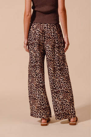 SO ME Women's Pants Leopard Print Wide Leg Pants With Big Patch Pocket