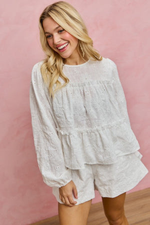 SO ME Women's Shorts Embroidered Eyelet Wide Leg Shorts