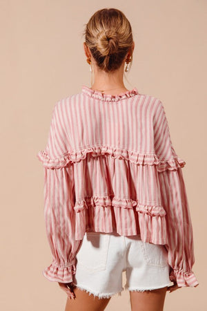 SO ME Women's Top Variegated Stripe Reversible Flowy Boho Top