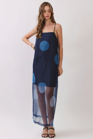 TCEC Women's Dresses Polka Dot Sheer Overlay Maxi Dress