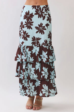 TCEC Women's Skirts Floral Print Tiered Ruffle Maxi Skirt
