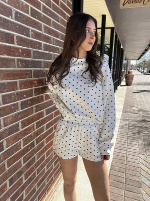 TCEC Women's Sweaters Polka Dot Print Drop Shoulder Pullover Top