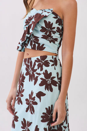 TCEC Women's Top Floral Print Strapless Ruffle Crop Top