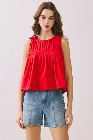 TCEC Women's Top Pleated Detail High Low Sleeveless Top