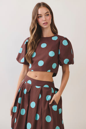TCEC Women's Top Polka Dot Puff Sleeve Crop Top