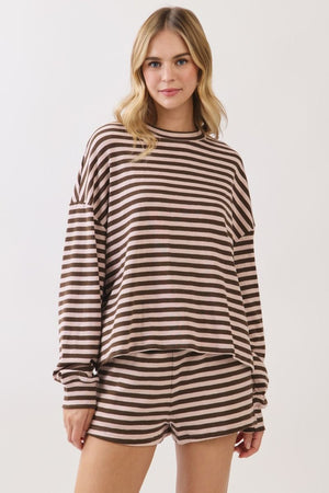 TCEC Women's Top Striped Relaxed Fit Long Sleeve Top